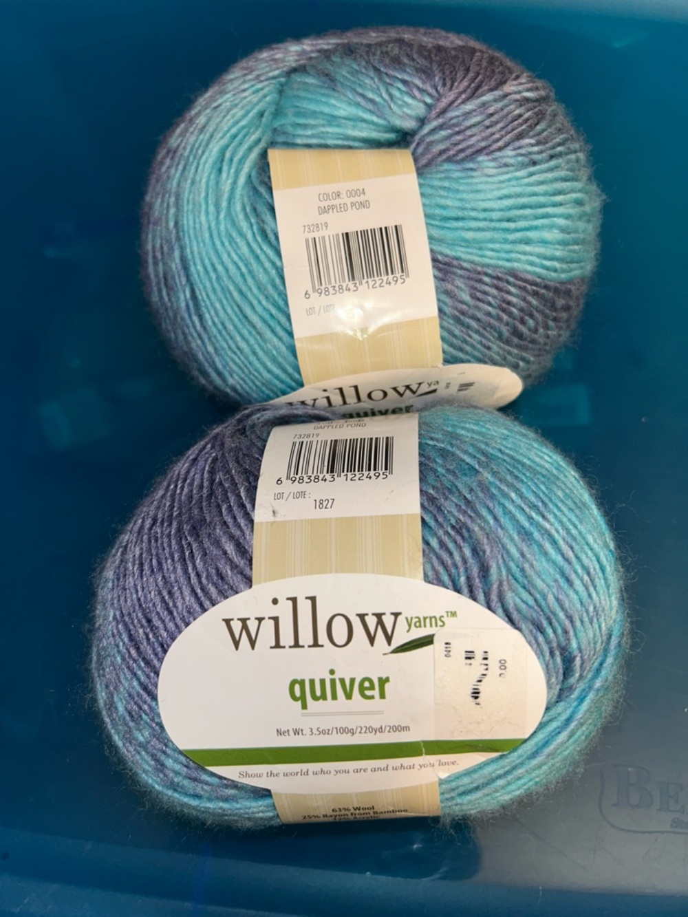 Willow Yarns Quiver Self-Striped Blue-Turquoise Skeins - Dappled Pond, 2 Skeins